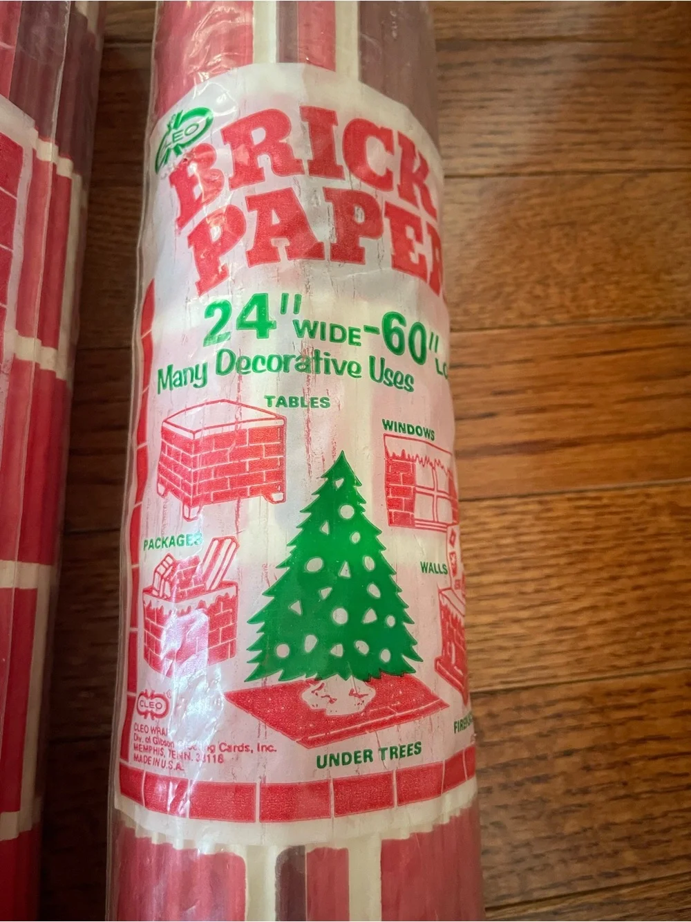 Vintage Brick Paper Christmas Fireplace Original Package 2 Rolls